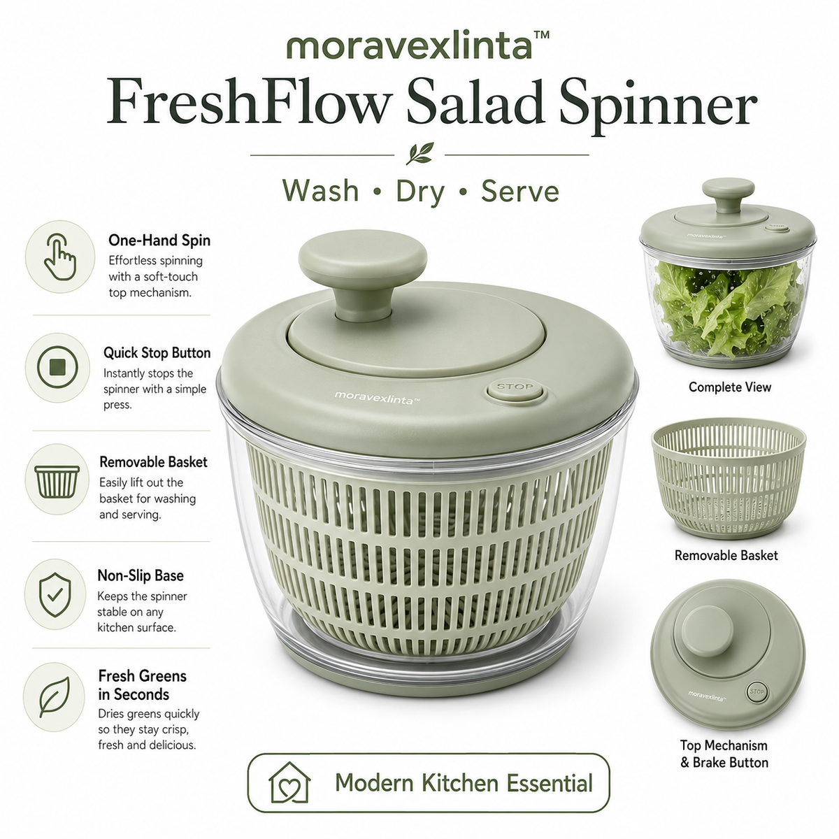 moravexlinta™ FreshFlow Salad Spinner Fresh Food Deserves a Better Start