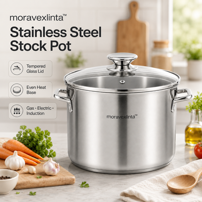 moravexlinta™ 6-Quart Stainless Steel Stock Pot with Glass Lid