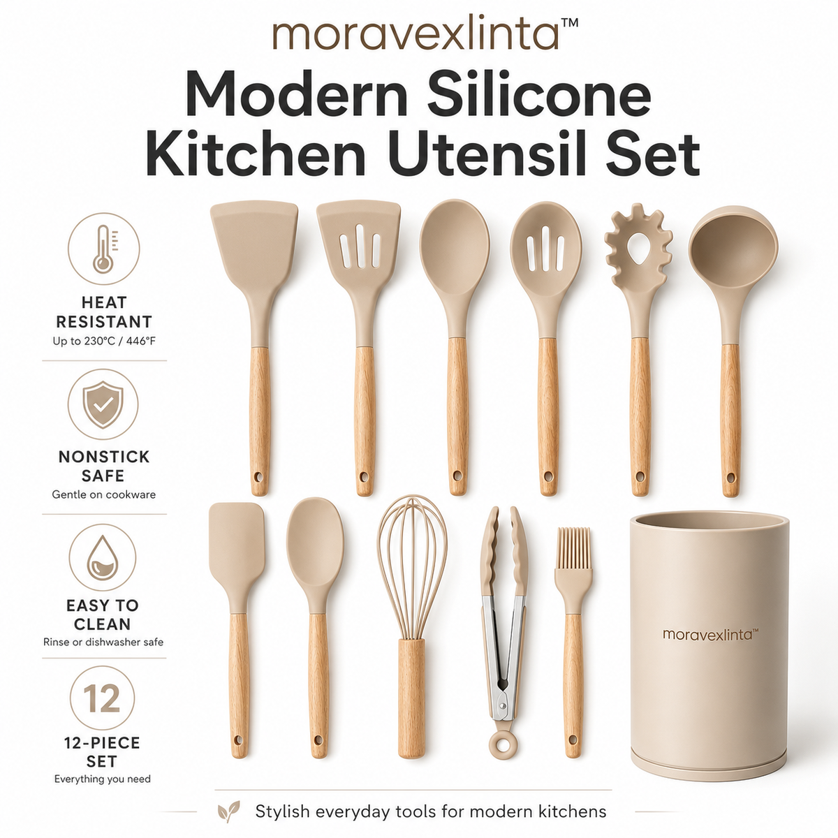 moravexlinta™ 12-Piece Modern Silicone Kitchen Utensil Set