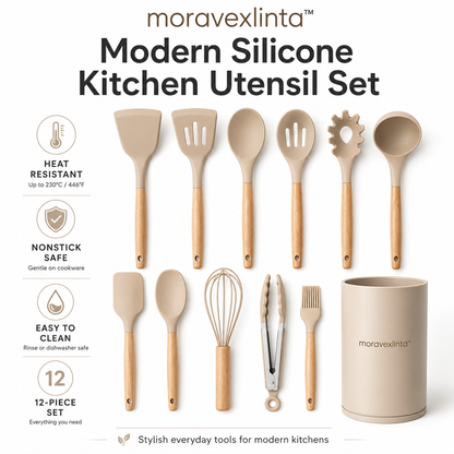 moravexlinta™ 12-Piece Modern Silicone Kitchen Utensil Set