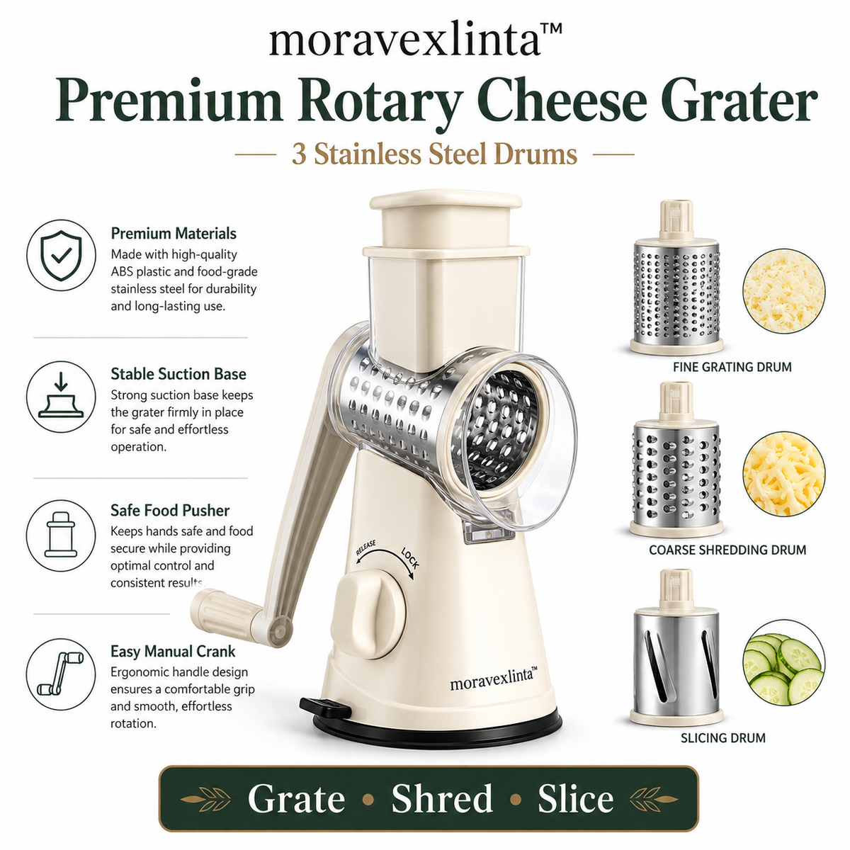 moravexlinta™ Premium Rotary Cheese Grater