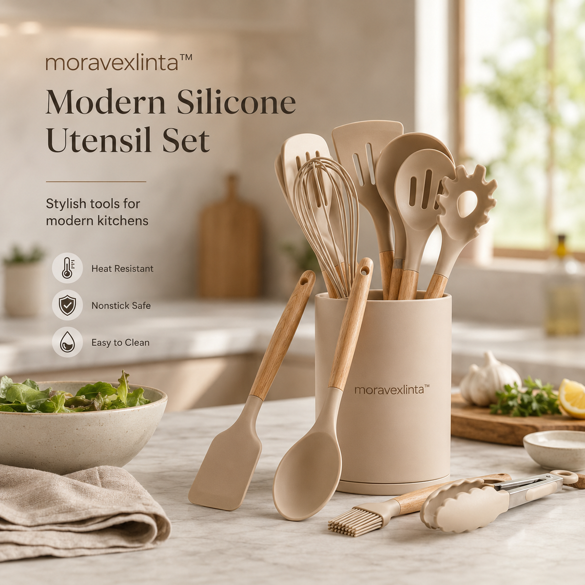moravexlinta™ 12-Piece Modern Silicone Kitchen Utensil Set