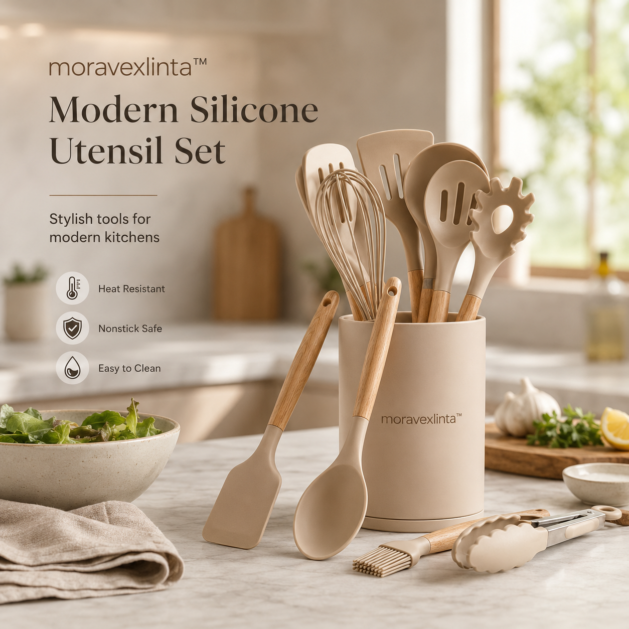 moravexlinta™ 12-Piece Modern Silicone Kitchen Utensil Set