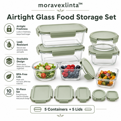 moravexlinta™ 10-Piece Airtight Glass Food Storage Set